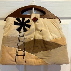Vintage 70’s 80’s Handmade Georgia Lee Bermuda Bag Wood Handles Cottage-core